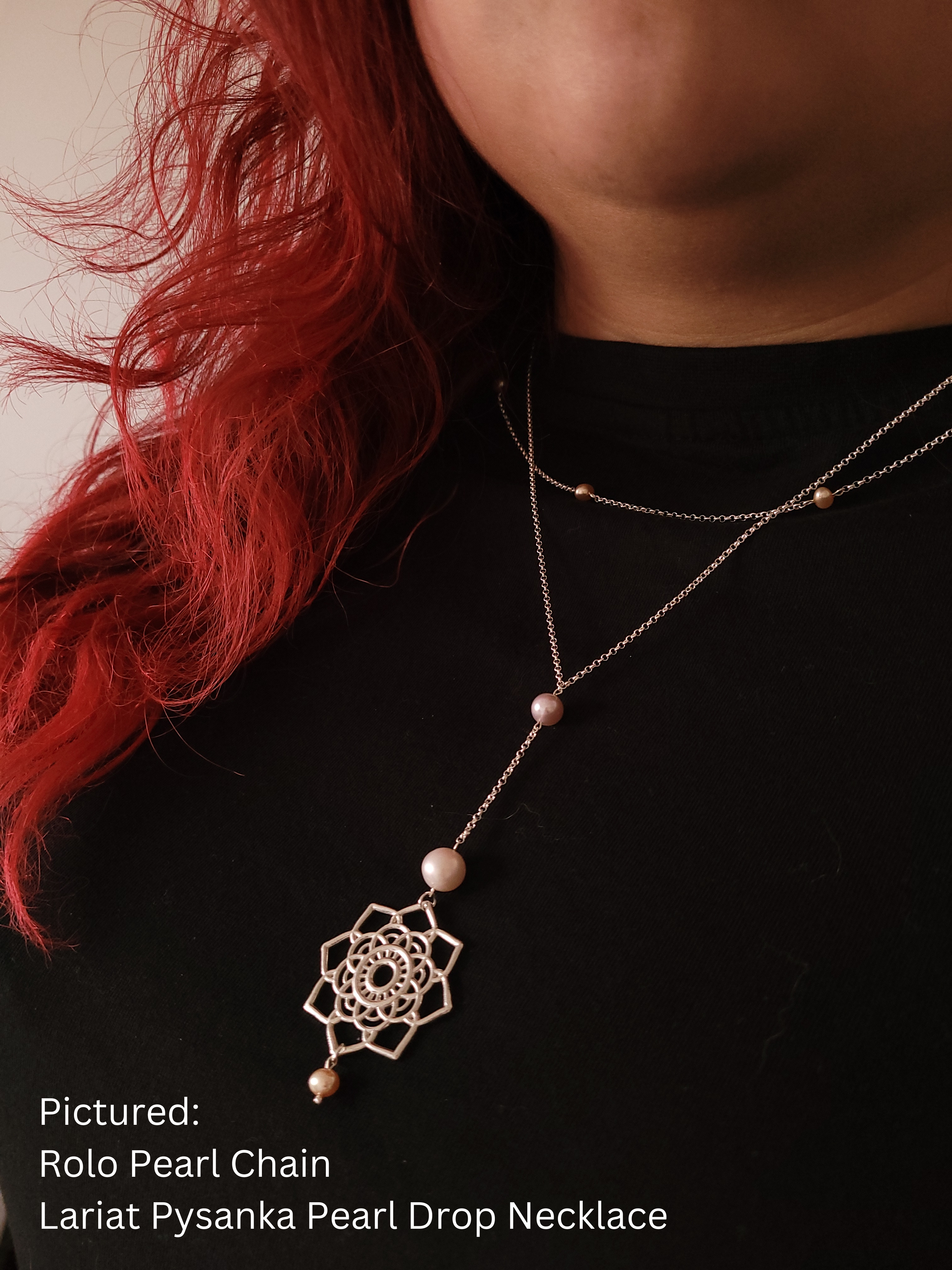 Lariat Pysanka Pearl Drop Necklace