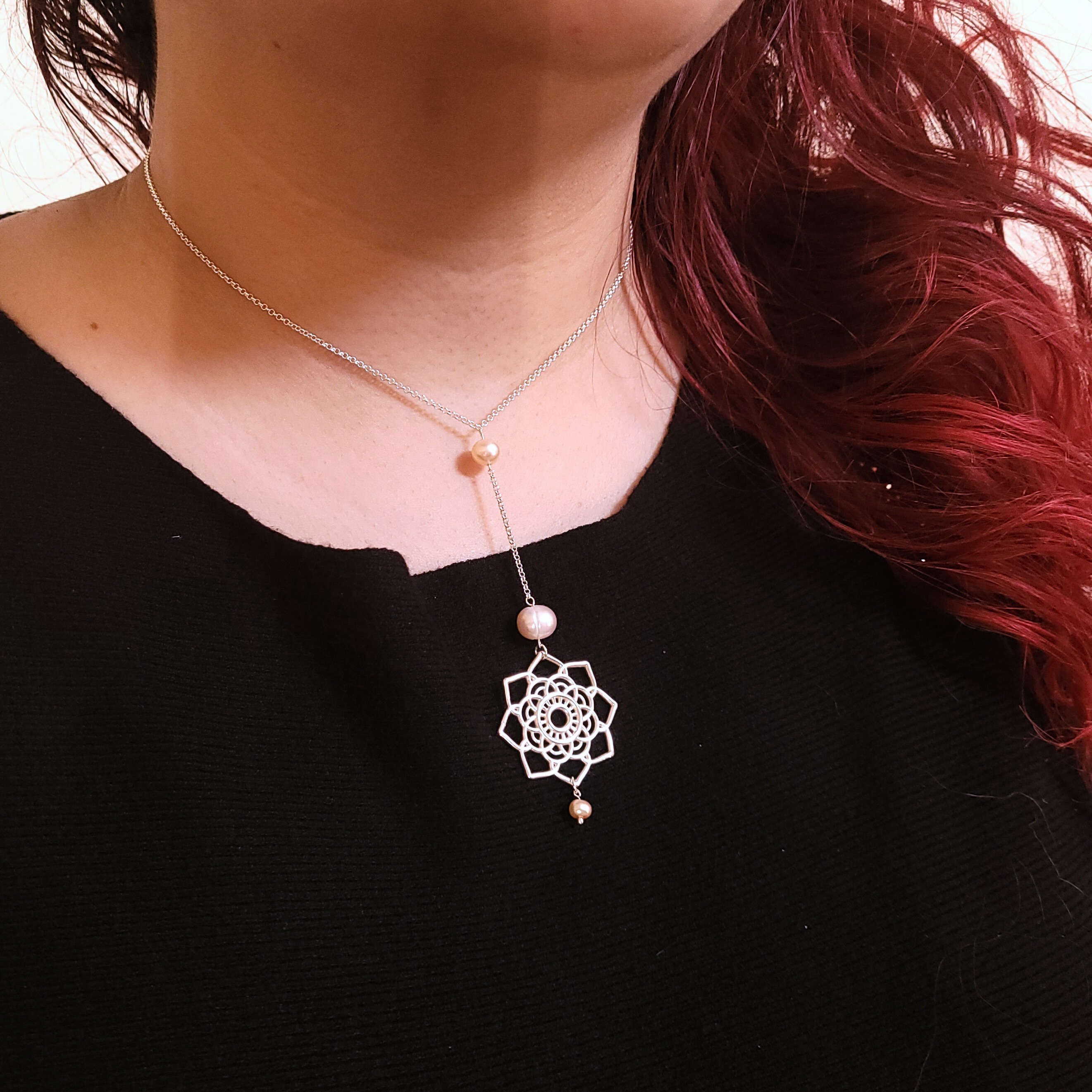 Lariat Pysanka Pearl Drop Necklace