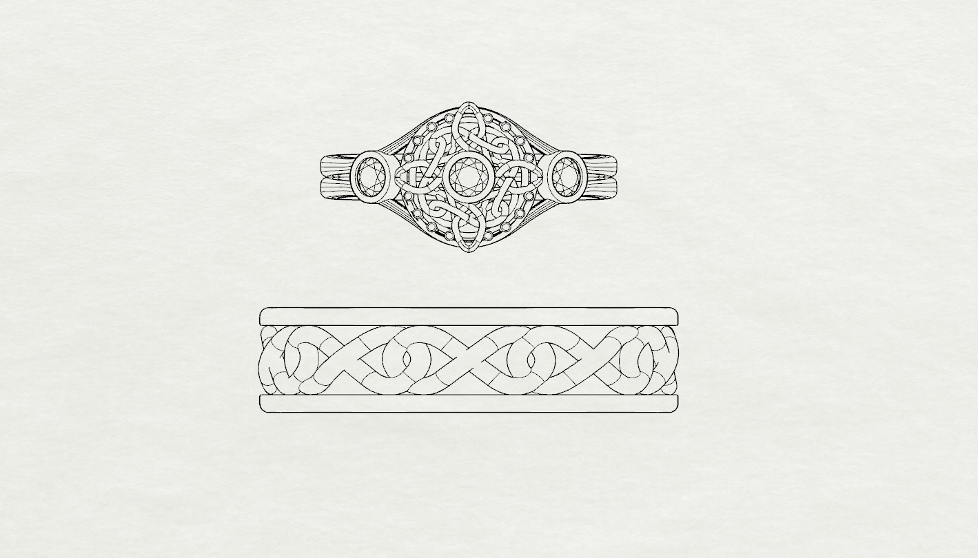 A sketch of a made-to-order pair of rings by Inca Lily