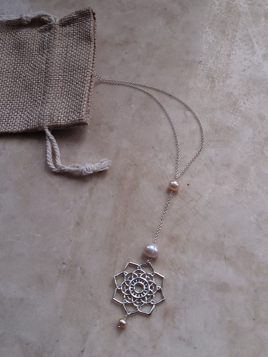 Lariat Pysanka Pearl Drop Necklace