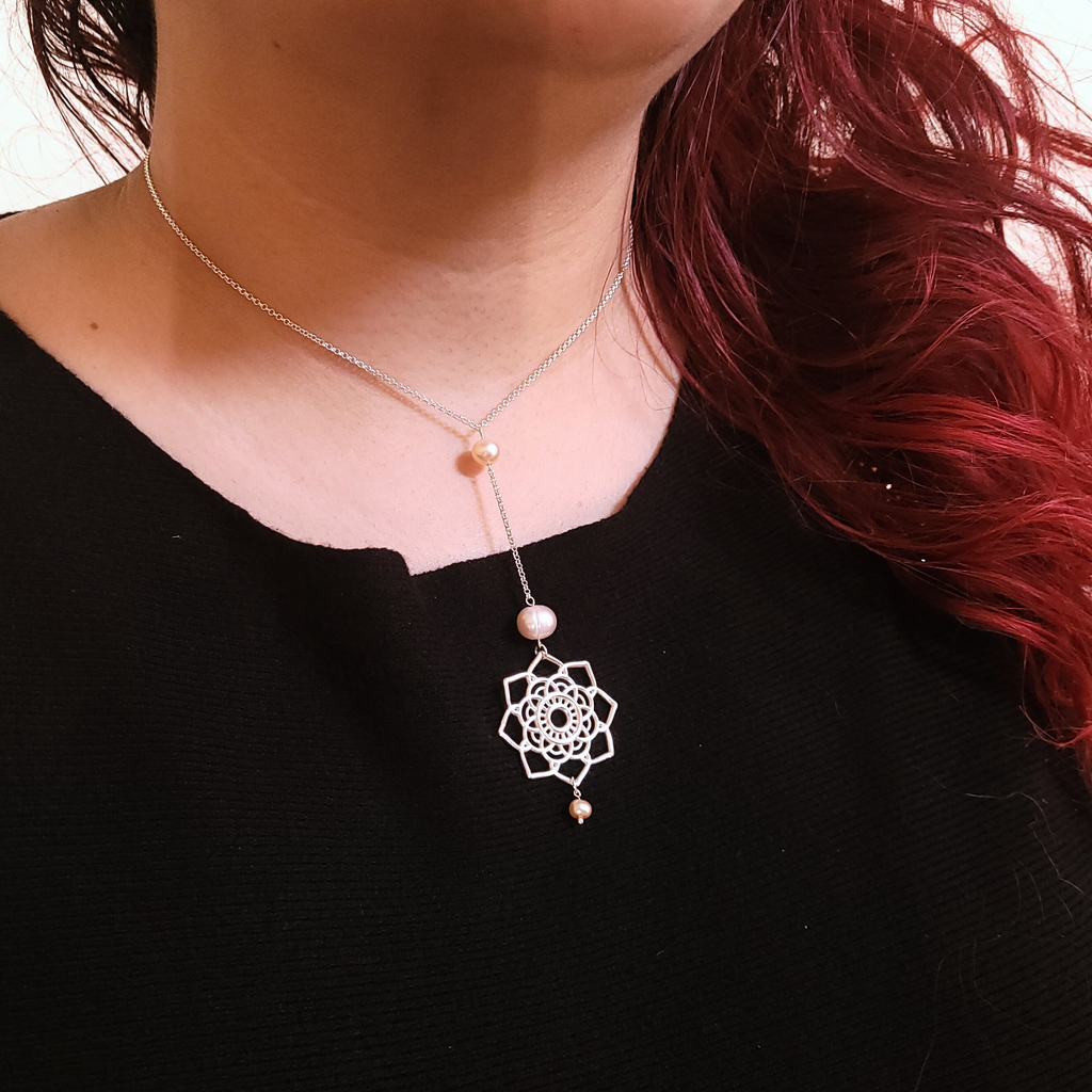 Lariat Pysanka Pearl Drop Necklace